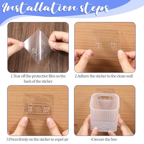 Set of 8 clear wall-mounted shower caddies for bathroom storage, designed by Zyghjort for organizing toiletries and essentials.