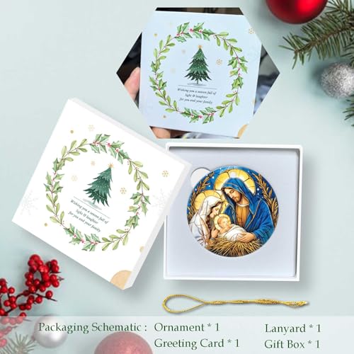 Nativity Night Ornaments Round Ceramic Stained Glass Style Birth of Jesus Christ Ornament Christmas Keepsake Decor for Christmas Tree Winter for Women Men Xmas Hanging Ornament 3" Nativity Night #H055