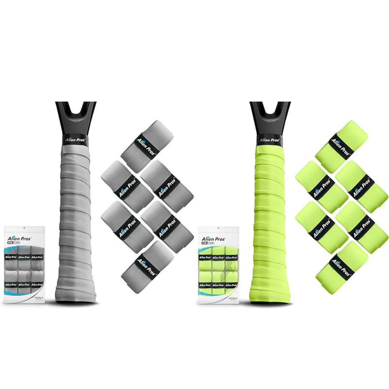 ALIEN PROS 12 Grips Gray & Neon Yellow New Model M-Tac Tennis Racket Grip Tape - Wrap Your Racquet for High Performance