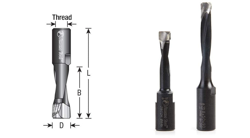 Amana Tool 316022 Carbide Tipped 2 Flute RH Rotation 5mm D x 20mm CH x M6x0.75 Thread for Domino Joining Machine for Festool Carbide Tipped 2 Flute R/H Rotation