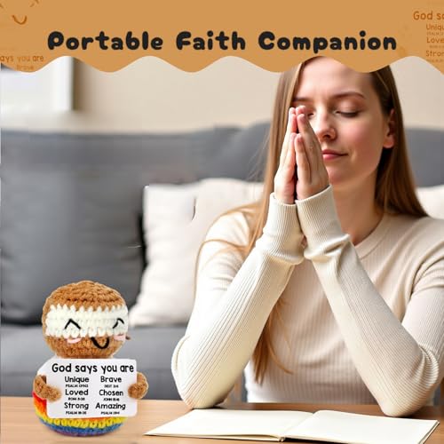 Onperpoe Positive Emotional Support Gift, Handmade Crochet Mini Jesus with Faith Based Bible Verse, Inspirational Gifts Spiritual Mental Health Support, Crochet Christian Gifts for Women Men