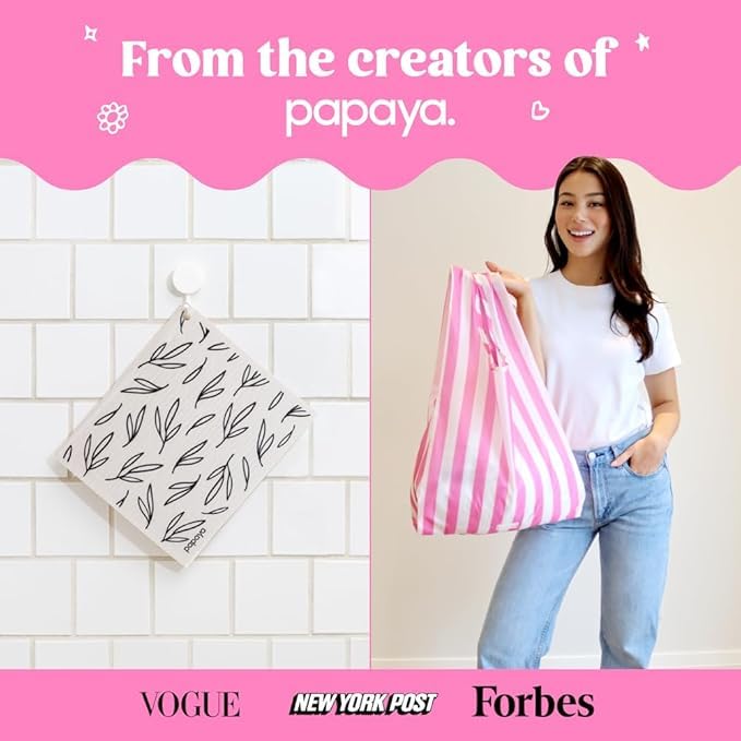 Papaya Reusable Grocery Shopping Bag, Foldable & Lightweight 3 Pack Multi Color