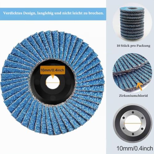 Flap Discs Diameter 76 mm x 10 mm Grit 120 Flap Discs for Angle Grinder Sanding Discs Pack of 10 | 3 inch flap discs for wood, metal, steel, grit 120 Flap discs for angle grinders Sanding discs 120 grit