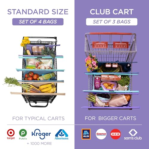 Lotus Club Cart Trolley Reusable Shopping Bags (3-Pack)– Detachable & Reusable Grocery Bags Foldable w/ Insulated Grocery Bag & Egg/Wine Holder– Washable Shopping Totes for Easy Storage & to Save Time