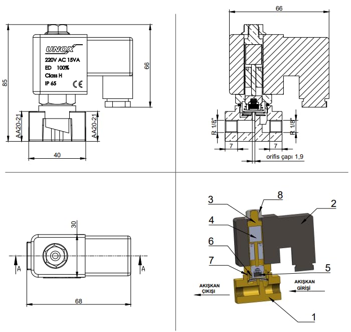 UNOX 1/8" NPT Solenoid Valve 110V AC, Brass Control Valve Normally Closed - 0-232 PSI Multi-Purpose Reliable Control Valve for Water, Air, and Gas - Solenoid Valves 0.125 Inch