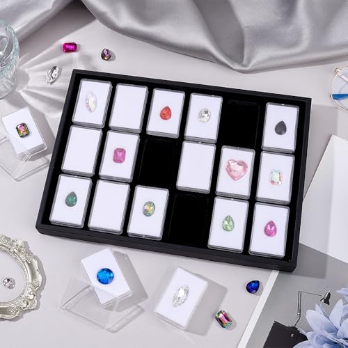 PH PandaHall 18 Gem Holder with Case, 2.2x1.4 inch Gemstone Display Box Square Gemstone Storage Box Diamond Display Case Gems Organizer with Foam for Collectibles Rhinestone Crystal Stone, White