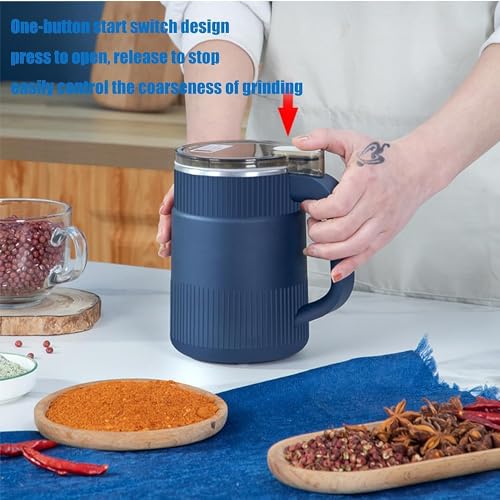 Household Small Powder Grinding Machine, Electric Spice Grinder Fine Powder, Stainless Steel Multifunctional Powder Grinder for Herbs Spices Coffee Beans Nuts Grains (Blue) Blue