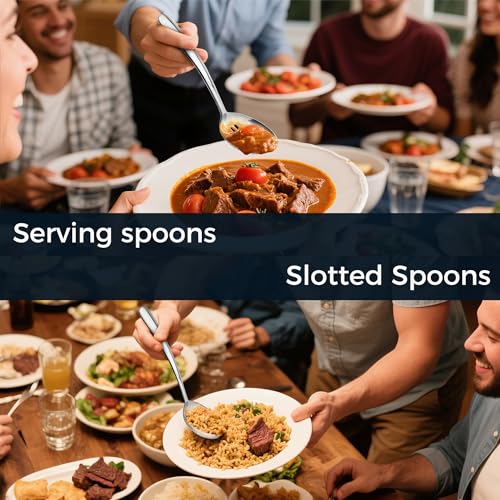 10.3-in Large Serving Spoons Set, 18/0 Stainless Steel, Heavy Duty, 4 Serving & 4 Slotted for Wedding Party Buffet Housewarming, Pack of 8
