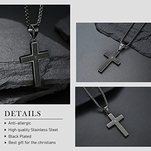MERTTURM Stainless Steel Cross Necklace for Men, Cross Pendant Necklace with Chain 60cm, Silver/Gold/Black Necklace, Gift for Birthday/Christmas/Easter/Thanksgiving Day(lightfast & sweatproof) Black