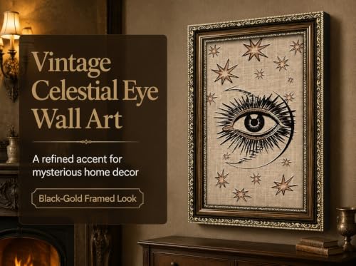 PZBPIUY Vintage Mystical Evil Eye Moon and Stars Framed Wall Art Eyes 11"L x 9"W