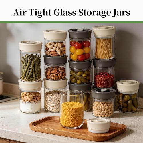 2 x 27oz Glass Airtight Coffee Container, Coffee Canister with Twist-Seal Beige + Gray