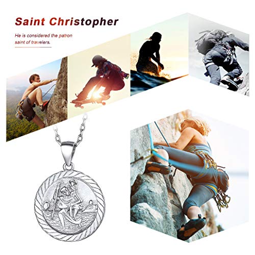 St Christopher Necklace for Women, 925 Sterling Silver Coin Pendant with Adjustable Chain 46cm Plus 5cm