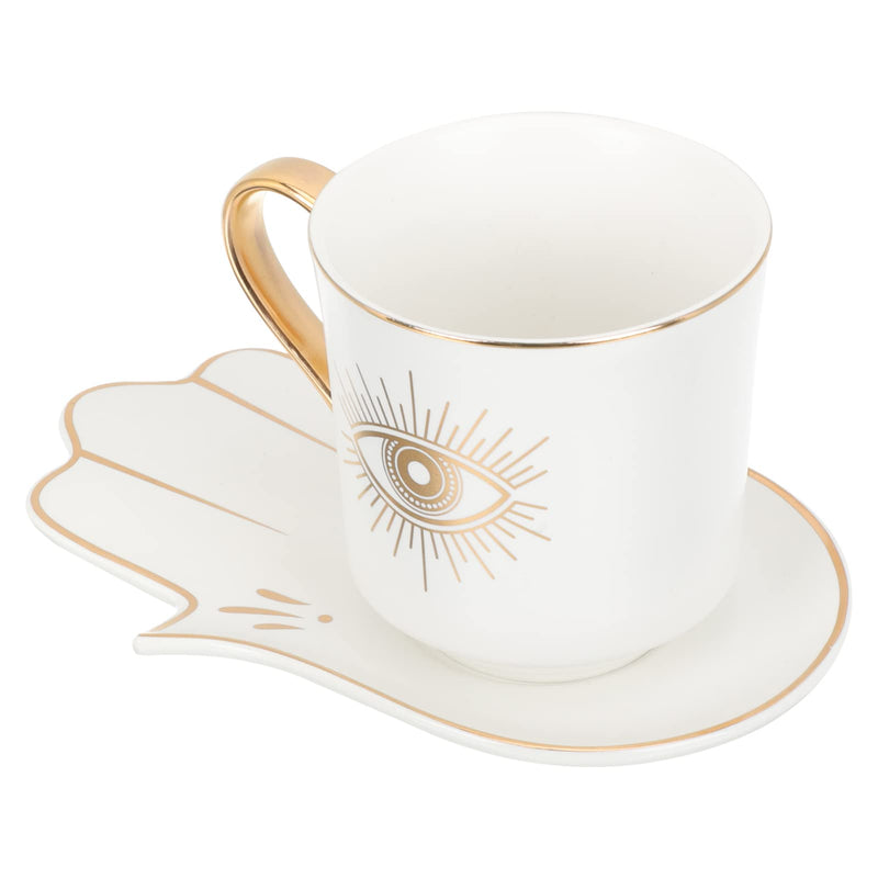 Tofficu Evil Eye Coffee Mug: Vintage Ceramic Teacup Turkish Arabic Greek Tea Server Sets Lucky Evil Eye Coffee Cup with Saucer for Cappuccino Mocha Tea Cereal Latte Mulled Wine