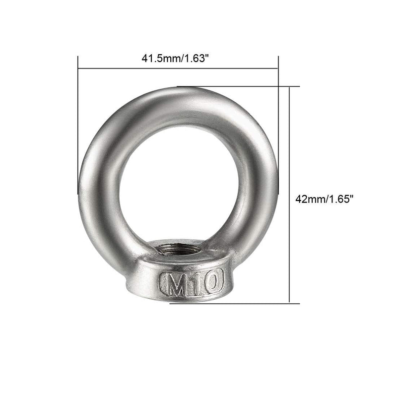 [Australia - AusPower] - uxcell Lifting Eye Nut M10 Female Thread 304 Stainless Steel Round Shape for Rope Fitting Pack of 2 