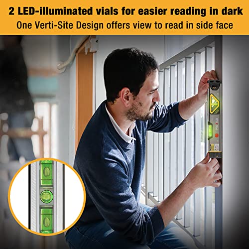 Prexiso 2-in-1 laser level with 12-inch magnetic spirit level and light, 100-foot laser range