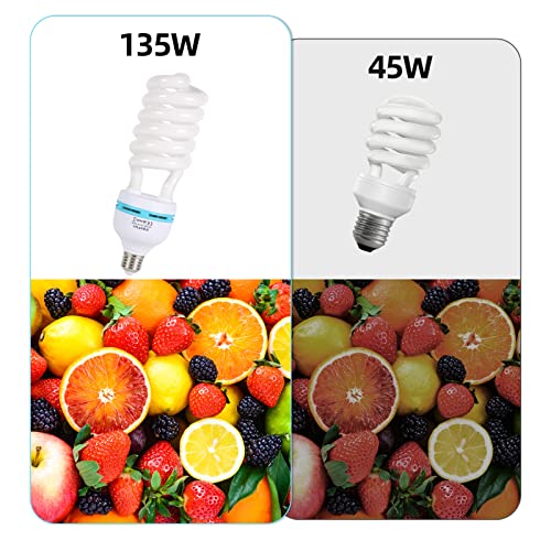 2 x 135W Photography Light Bulb 5500K E27 Socket CFL Softbox Bulb for Photography Photo Video Studio Lighting 2 Pack