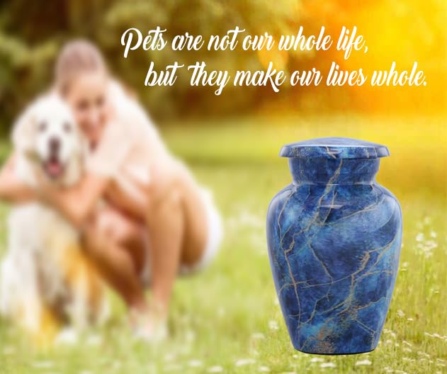 Marble Finish Keepsake Sharing Urn – Mini Metal Cremation Urn for Human or Pet Ashes – Small Memorial Token Urn with Velvet Bag & Funnel – A Perfect Tribute & Gift for Families (Exotic Blue) Exotic Blue