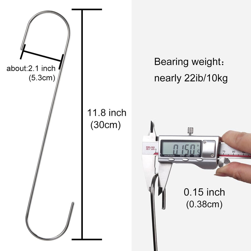 [Australia - AusPower] - Extra Long S Hook Heavy Duty for Hanging Plants Bird Feeders Stainless Steel (11.8inch/12pack) 11.8inch/12pack 