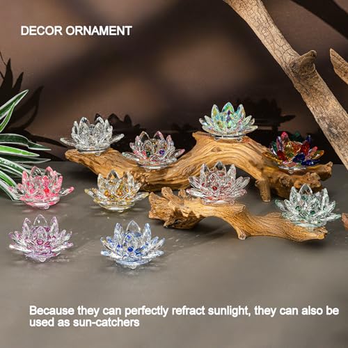 Crystal Lotus Flower Bicolor - Hue Reflection Glass Lotus Flower Feng Shui Home Decor Lucky Charm Crystal Figurine with Gift Box Collectible Figurines (Pink, 3.3 inches) Pink