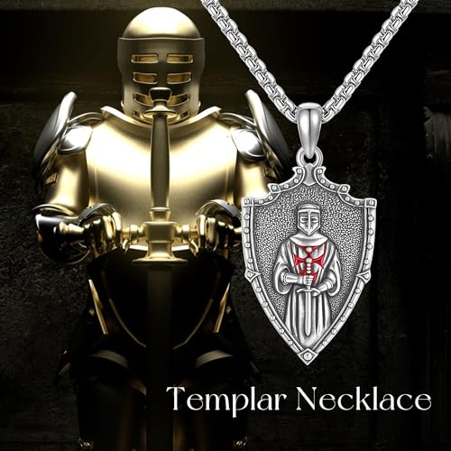 URONE Crusaders Templar Knights Necklace 925 Sterling Silver Armor of God Amulet Shield Pendant Protection Catholic Faith Jewelry Gifts for Men Women