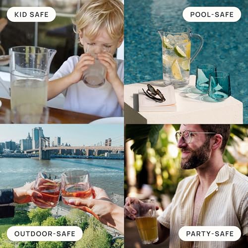 Drinique Unbreakable Elite Tall Glasses – Set of 4 | 14oz Tritan Plastic | Made with 50% Recycled Content | Reusable, Dishwasher Safe, BPA-Free, Shatterproof | Indoor, Outdoor, Everyday Use - Clear 14 Ounces