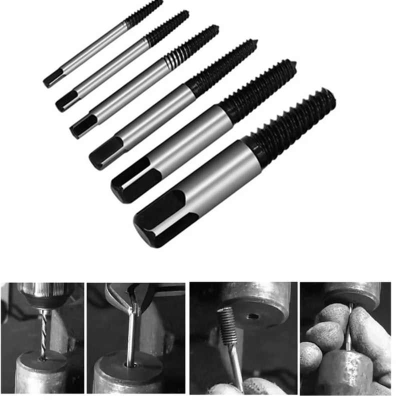 [Australia - AusPower] - 6PCs Damaged Screw Extractor Kits, Chrome-vanadium Steel Stripped Screw Extractor Broken Bolt Extractors Kit, Easy Out Damaged Bolts Remover Tool 
