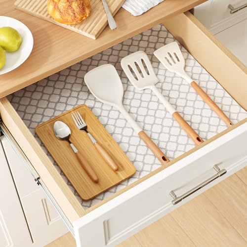 Cooyes Refrigerator Shelf Liners for French Door Fridge, 17.7" × 36" Extra Large, Non-Slip Fridge Mats Machine Washable, Refrigerator Drawer Liner for Glass Shelves Kitchen Cabinet A White Quatrefoil 17.7"W x 36"L 6