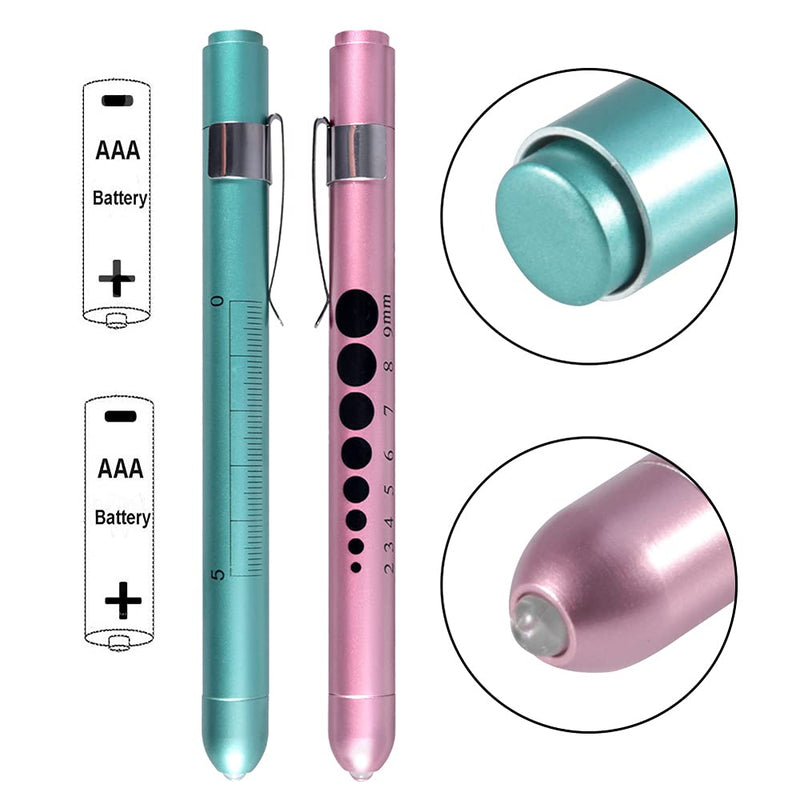 [Australia - AusPower] - Aokin Pen Light with Pupil Gauge, Reusable LED Penlight Medical for Doctor Nurse Diagnostic etc, White Light, Teal and Rose Gold 