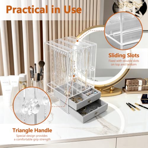 DOZZZ Acrylic Jewelry Organizer Box with 5 Drawers for Women, Clear Earring Holder Storage Display Stand Rack for Rings Necklace Bracelet 5 Layers