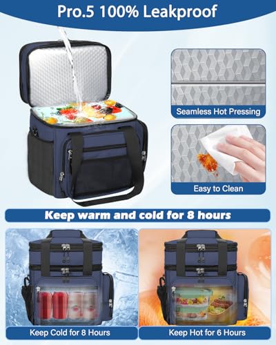 Expandable Lunch Box Men Insulated Double Deck Leakproof Cooler Bag 15-L C_Blue