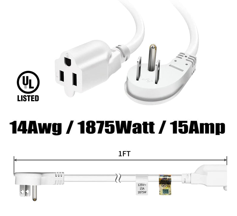 [Australia - AusPower] - FIRMERST 1875W Flat Plug 1Ft Extension Cord 15A for Kitchen Home Appliance Office White (3 Pack) 3 