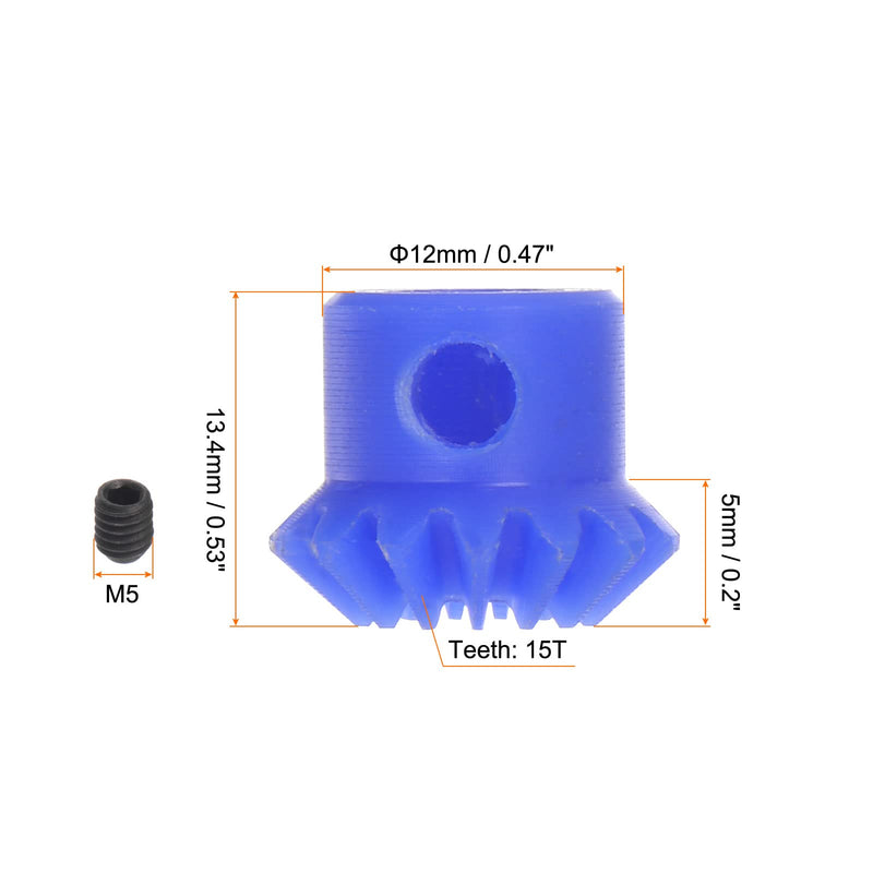 [Australia - AusPower] - 1.0 Modulus 15 Teeth 5mm Inner Hole Tapered Bevel Gear 1:1 Plastic Miter Gear with M5 Fixing Hole and 2pcs M5 Set Screws 15T 