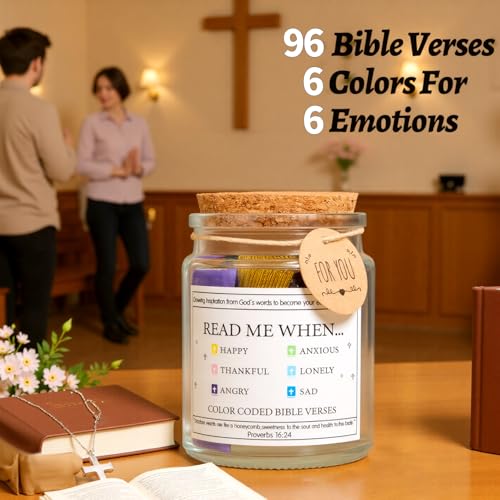 Read Me When Bible Verses Jar for Daily Encouragement，God is Above Bible Verse Jar for Wemen&Men&Teens，Christian Gifts for Women，96 Bible Verses Cards