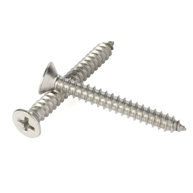 [Australia - AusPower] - 50 PCS #10 x 2" (3/8" to 2" Available) Flat Head Sheet Metal Screws Wood Screws, 304 Stainless Steel 18-8, Self Tapping #10 x 2" 50 