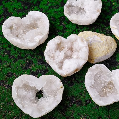 Erliway Moroccan Agate Geode with Crystal Natural Heart-Shaped Agate 2-2.4"