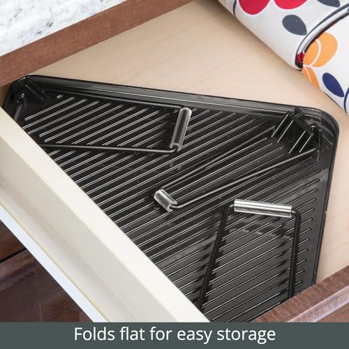 mDesign Plastic/Steel Corner Stackable Rack, Storage Organizer Shelf for Bathroom, Vanity, Countertop, Sink, Cabinet, Holds Makeup, Shower Accessories, Ligne Collection - 2 Pack - Black/Smoke Gray Pack of 2