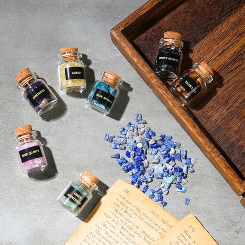 12 PCS Crystals and Healing Stones - Healing Crystal Chips in Jar Witch Stuff Witchcraft Supplies Reiki Crafts for Meditation Therapy Energy Clearing Witch Gift for Beginners 12 Pcs Crystals and Healing Stones