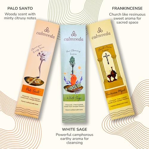 CALMVEDA, Spiritual Variety Pack with Rosewood Incense Holder (80 Sticks +1 Holder) | Beautiful Natural Incense and Holder Combo for Home Decor and Spiritual Practice