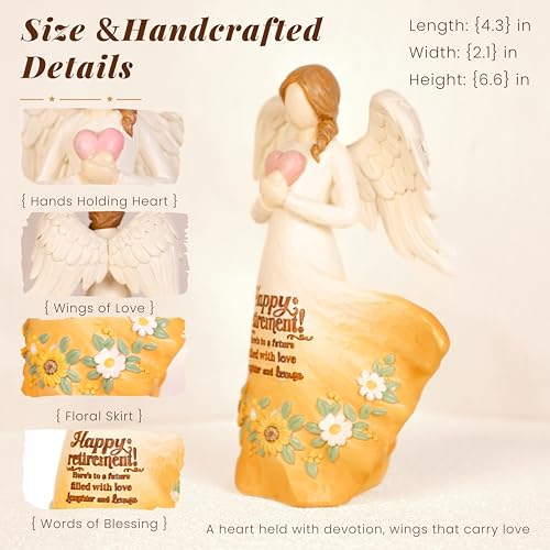 Retirement Angel Figurine, Faceless Winged Angel Holding Heart, Resin Angel Statue with Printed Retirement Message for Indoor Decor,Retirement Angel with Heart Retirement Angel with Heart