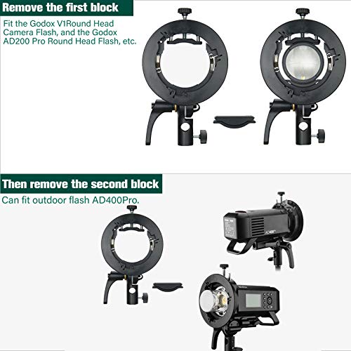 GODOX S2 Speedlite Bracket Bowens Mount Holder + Cold Shoe Flash Mount for Godox V1 Series, AD200Pro, AD200, AD400Pro, V860II Series, TT350 TT685 TT600 Series Flash