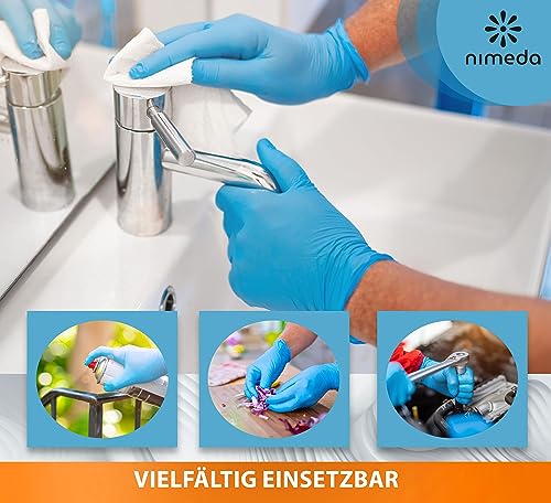 Kemes Disposable Gloves, Blue, Pack of 100, Nitrile Gloves, Latex-Free, Powder-Free, for Food, Medicine, Cosmetics and Household (M) M