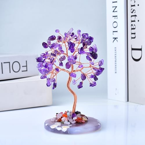 Natural Amethyst Healing Crystal Tree of Life with Agate Base, Handmade Spiritual Decor for Positive Energy, Meditation Gifts for Women, Mom, Home & Office Style-3