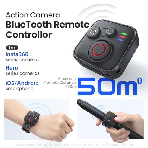 Bluetooth Remote Control Compatible with Insta360 X5 X4 X3 X2/Ace Pro2/Ace Pro/Ace/GO 3S/GO 3/ONE RS/ONE R,for GoPro Hero13/12/11/10/9/8/Max/Mini Cameras and Phones,Wireless 50M Remote Control Range