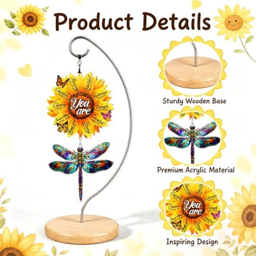 Sunflower Dragonfly Desk Decor, Acrylic Christian Gifts for Women Girls