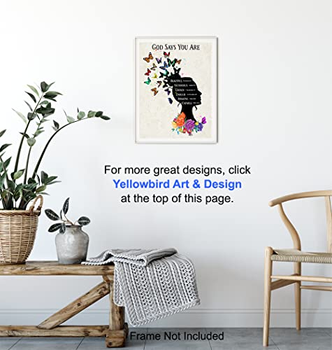Religious Wall Art & Decor - God Says You Are - Christian Gifts for Women - Uplifting Holy Scripture Bible Verses Room Decoration - Positive Inspirational Quotes - Spiritual Encouragement Gifts