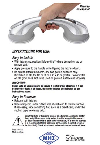 Safe-er-Grip Safe-er-Grip Changing Lifestyles Suction Cup Grab Bars for Bathtubs & Showers; Safety Bathroom Assist Handle, Chrome, 12 inches No Color 12 inch (Pack of 1)