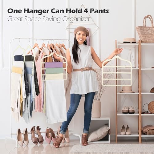 Velvet Pant Clothes Hanger Space Saving Non Slip Hanger Jean Slack Hangers Beige 5