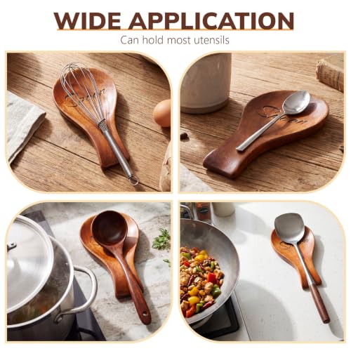 4 Pcs Wood Spoon Rest for Stove Top with Coaster Holder Wooden Spoon Holder Black Metal Storage for Spatula Ladles Tong Cooking Accessories Housewarming Gifts Modern Farmhouse Table Decor