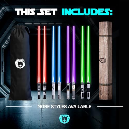 LIGHTSABER CHOPSTICKS LIGHT UP STAR WAR CHOPSTICK LED Glowing Light Saber Chop Sticks REUSABLE Sushi Sabers Cool Fun Geeky STARWAR Chop Stick Set Darth Red Green Blue Purple | 4 Pairs CASE GIFT BOX Regular Tips