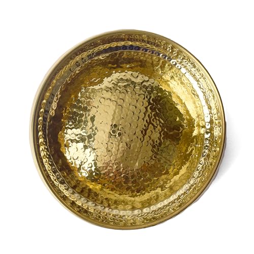 SATVIK Decorative 9.5 Inch Hammered Pattern Brass Urli For Floating Candles Tea Lights Flowers Handcrafted Bowl Indian Festive for Home Office Mandir Living Room Table Top Diwali Décor Gifts Items DESIGN 1
